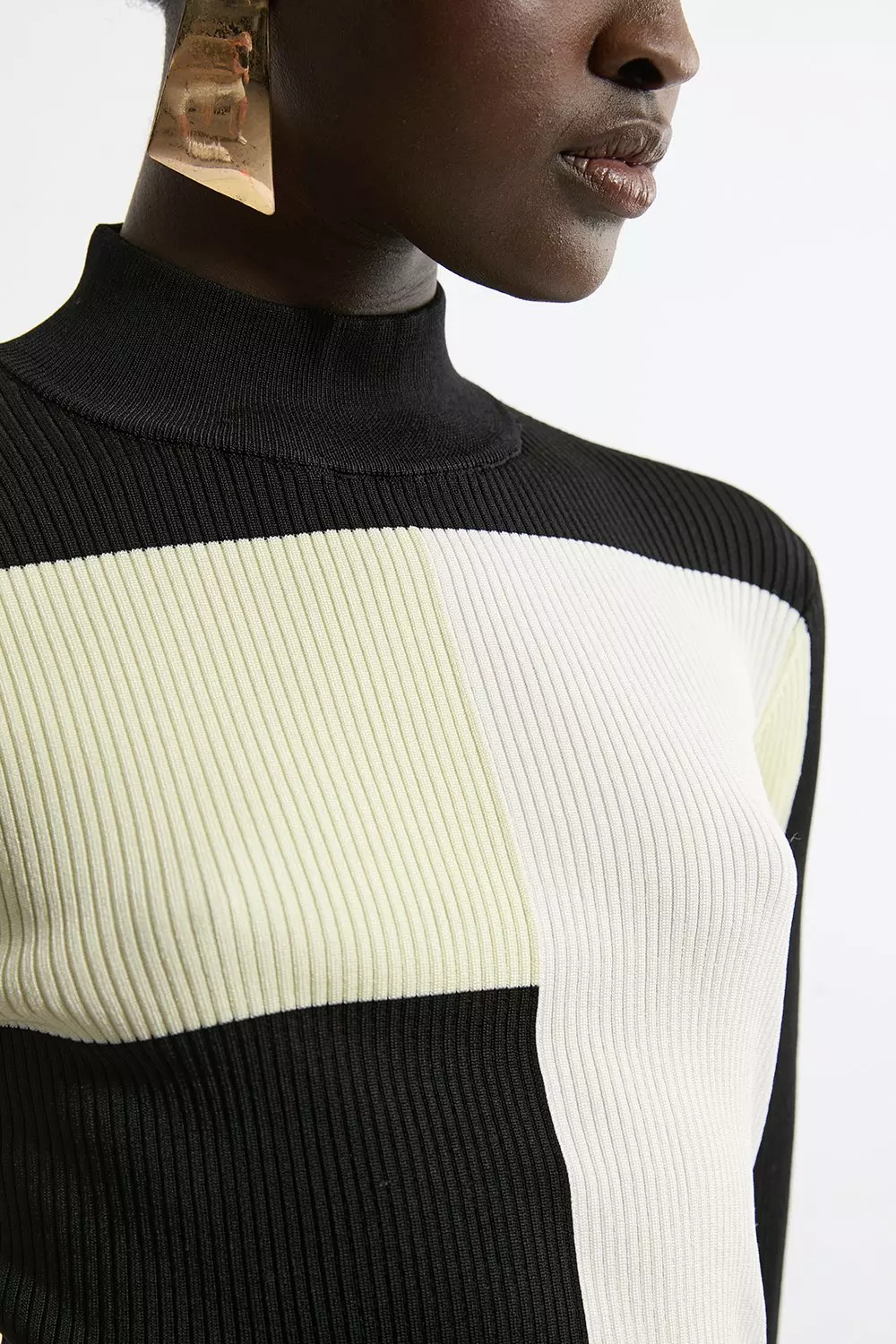 Slinky Rib Knit Color Block Top | Karen Millen